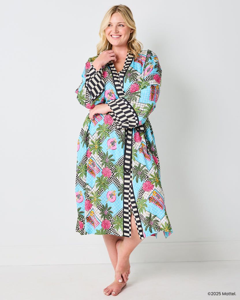 Barbie™ + Printfresh Retro Relaxation - Satin Robe - Retro Blue - Printfresh