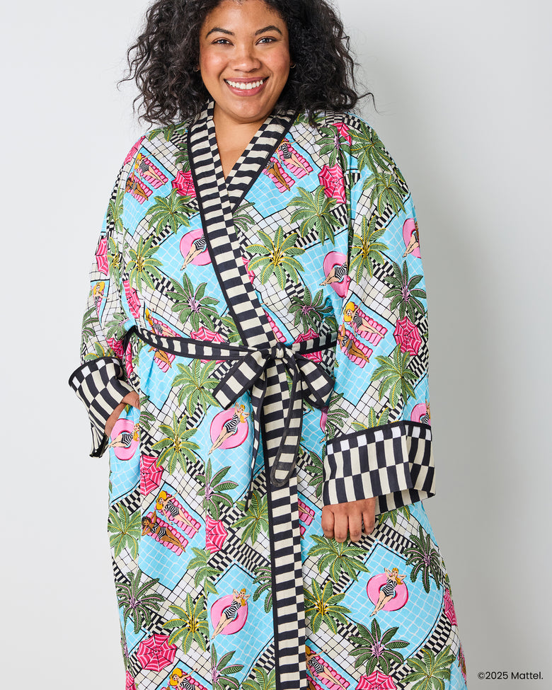 Barbie™ + Printfresh Retro Relaxation - Satin Robe - Retro Blue - Printfresh