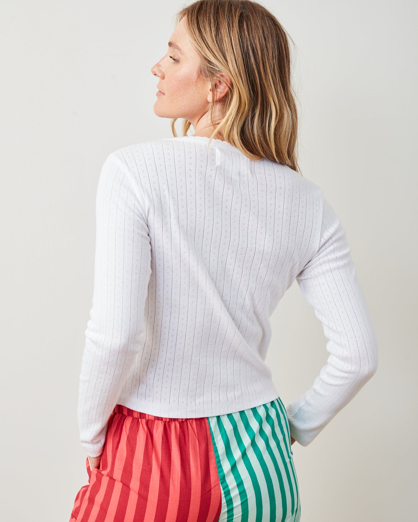 Holiday Stripes - Pointelle Long Sleeve & PJ Pants Set - Spearmint & Peppermint