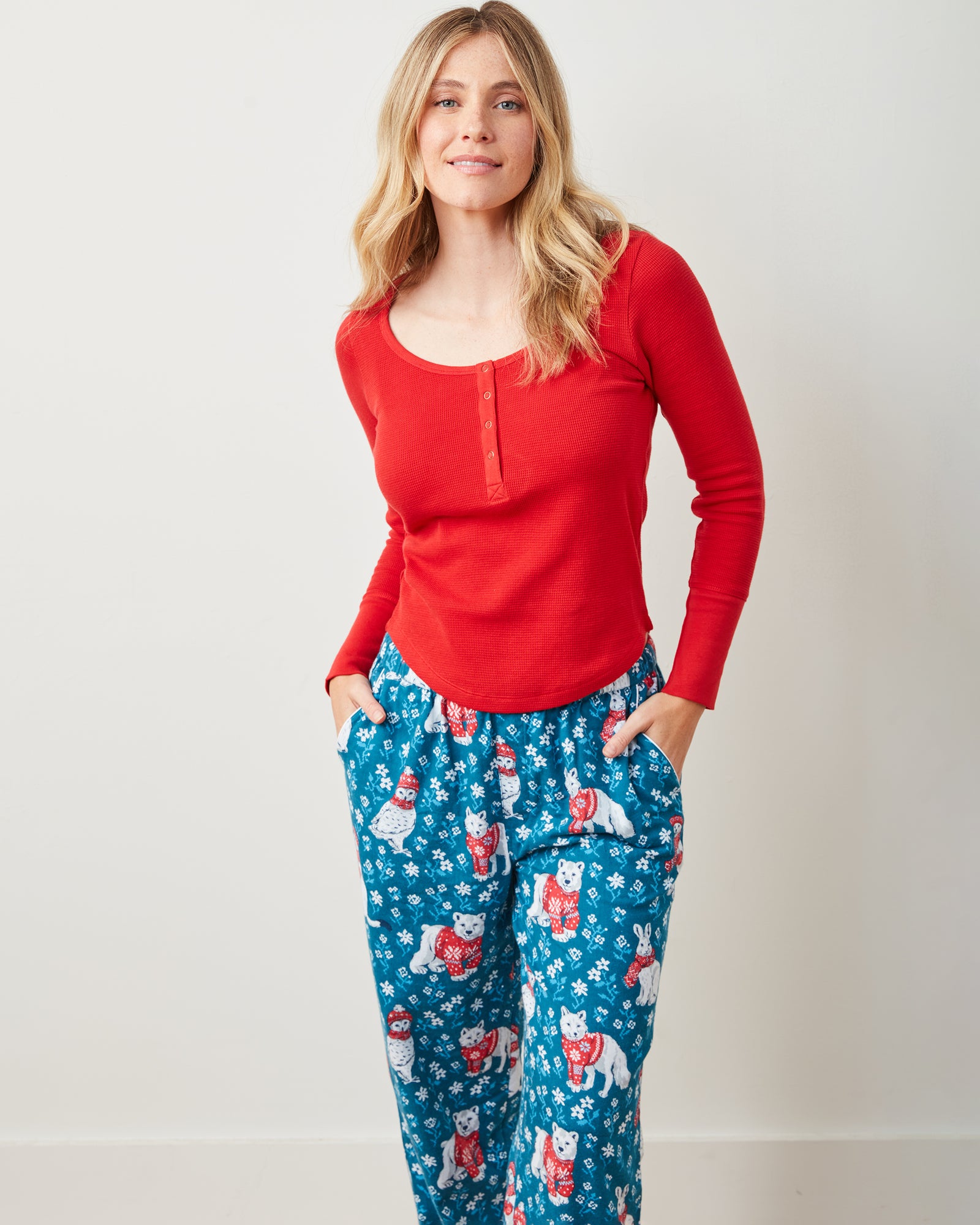 Bundled Up - Henley & Flannel PJ Pants Set - Navy - Printfresh