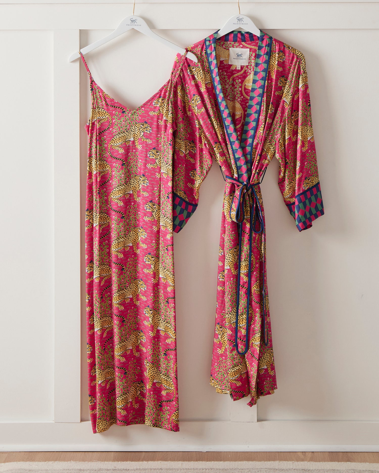 Bagheera - Satin Chic to Sleep Nightie and Satin Robe Set - Hot Pink - Printfresh