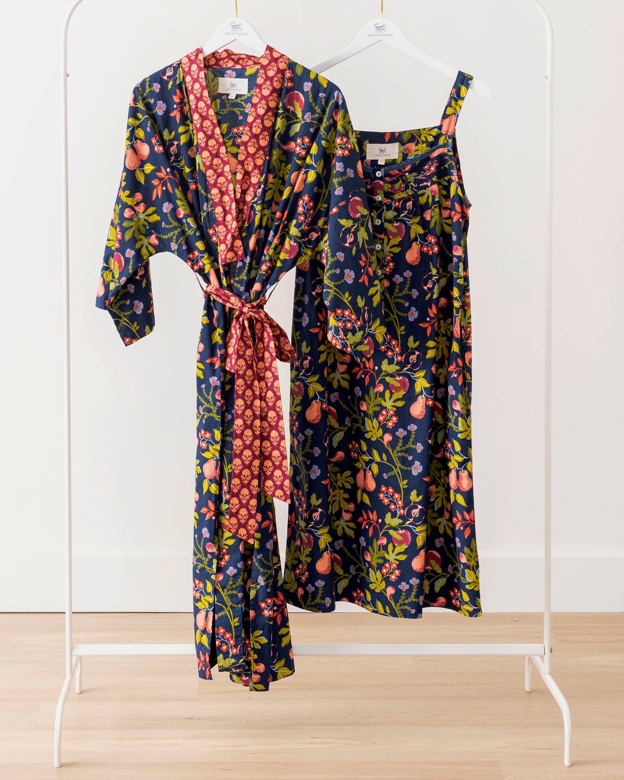 Pomme & Poire - Back to Bed Nightgown & Robe Set - Good Evening - Printfresh