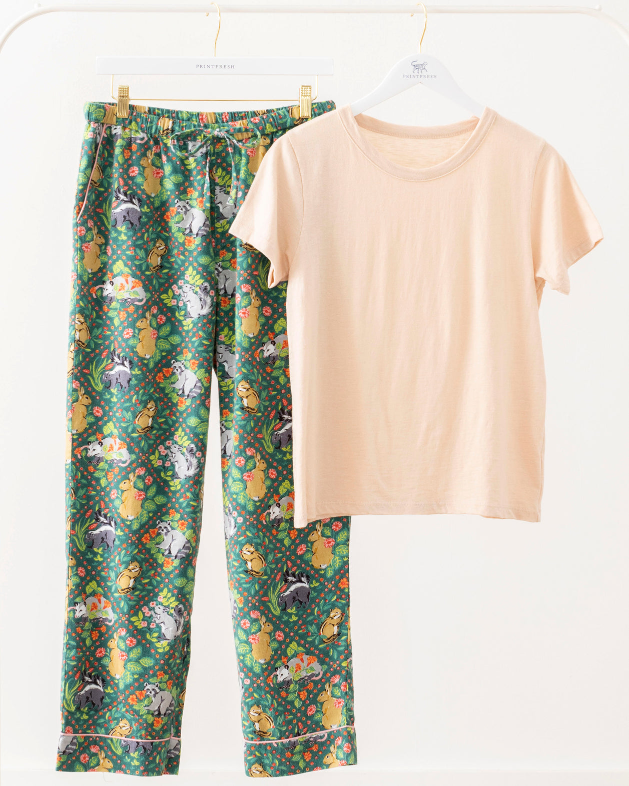 Woodland Critters - T-Shirt & Flannel PJ Pants Set - Fern - Printfresh