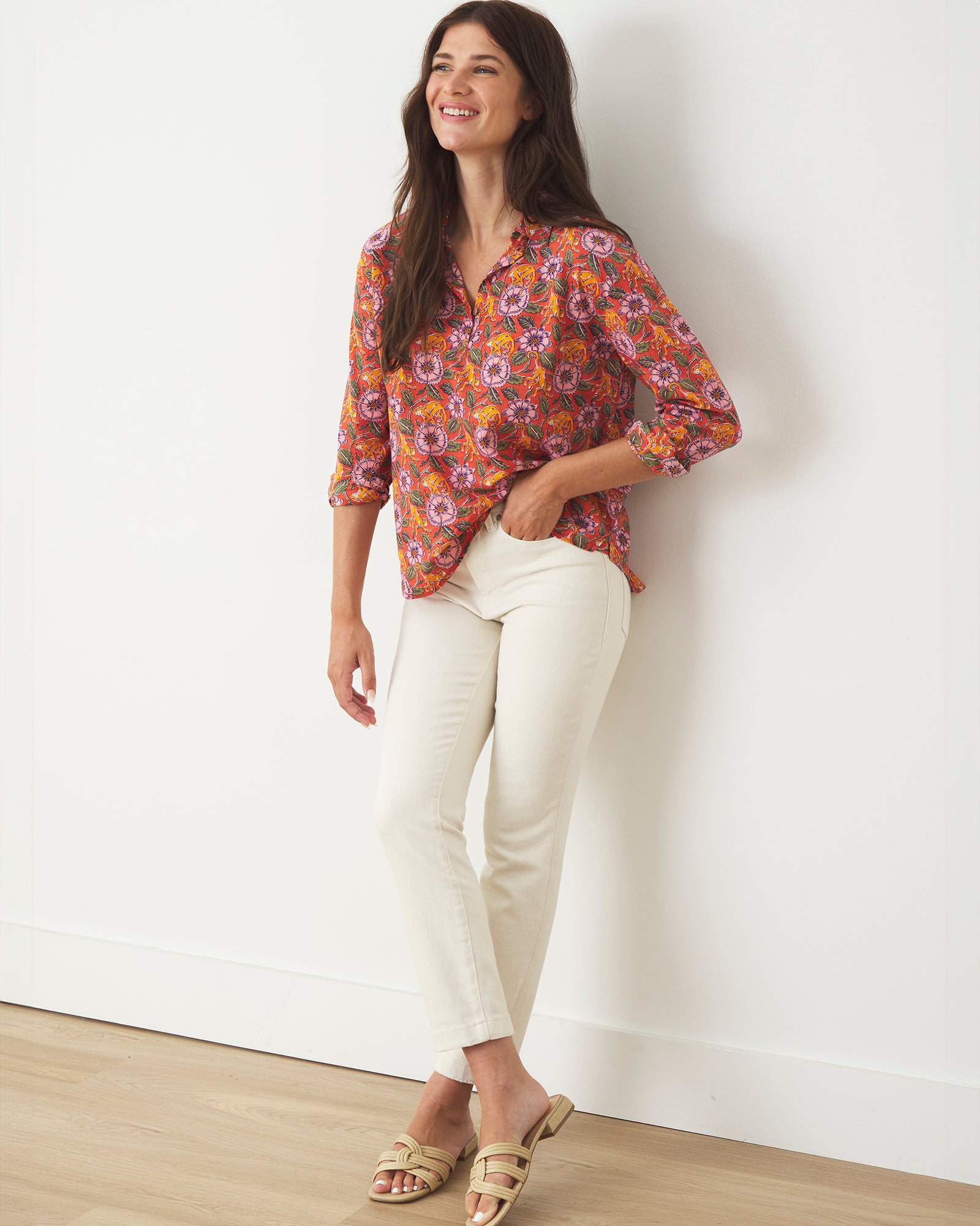 Leaps & Bounds - Keep It Casual Collared Blouse - Clay Pot - Printfresh