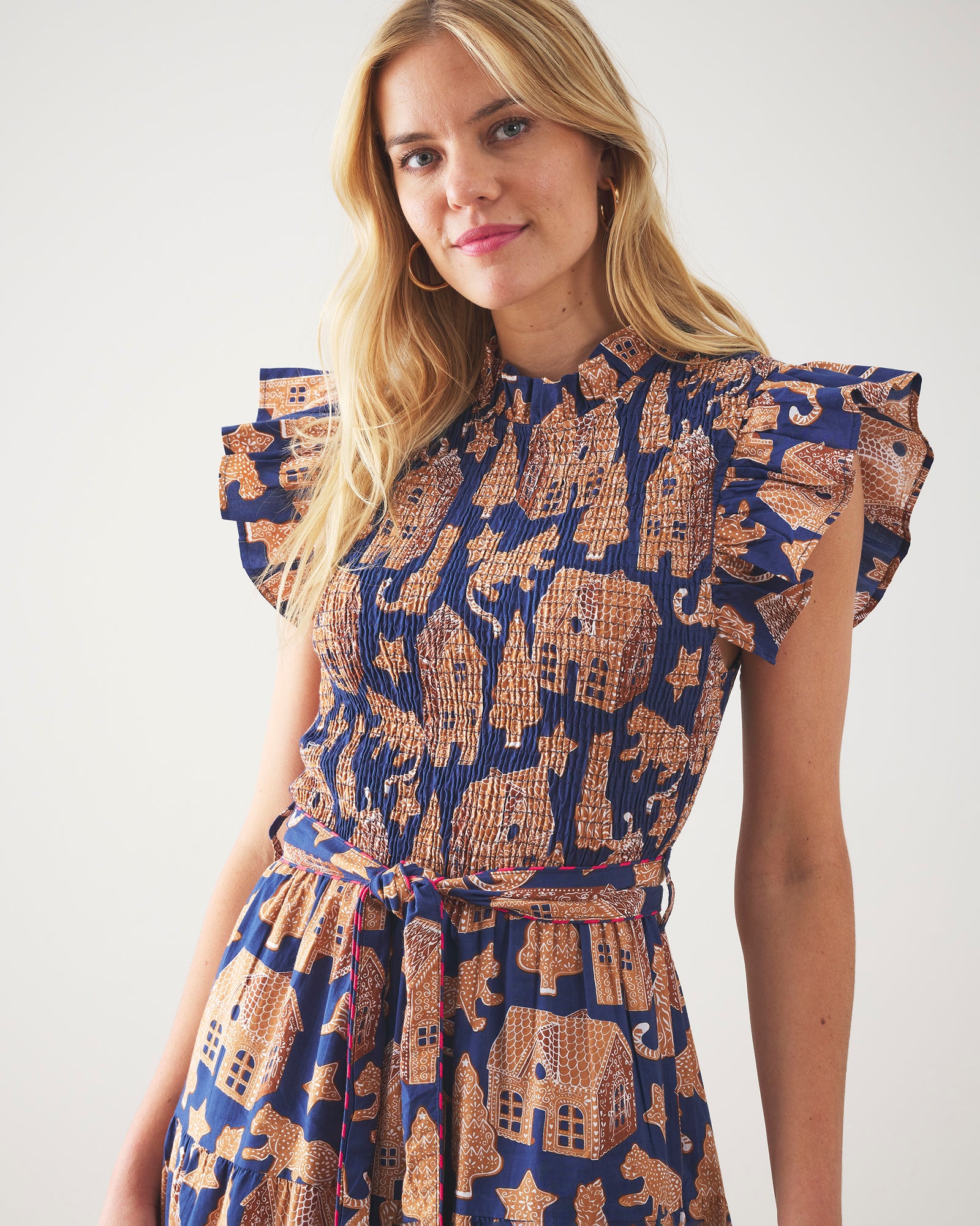 Gingerbread Party - Ready to Ruffle Dress - Classic Navy - Printfresh