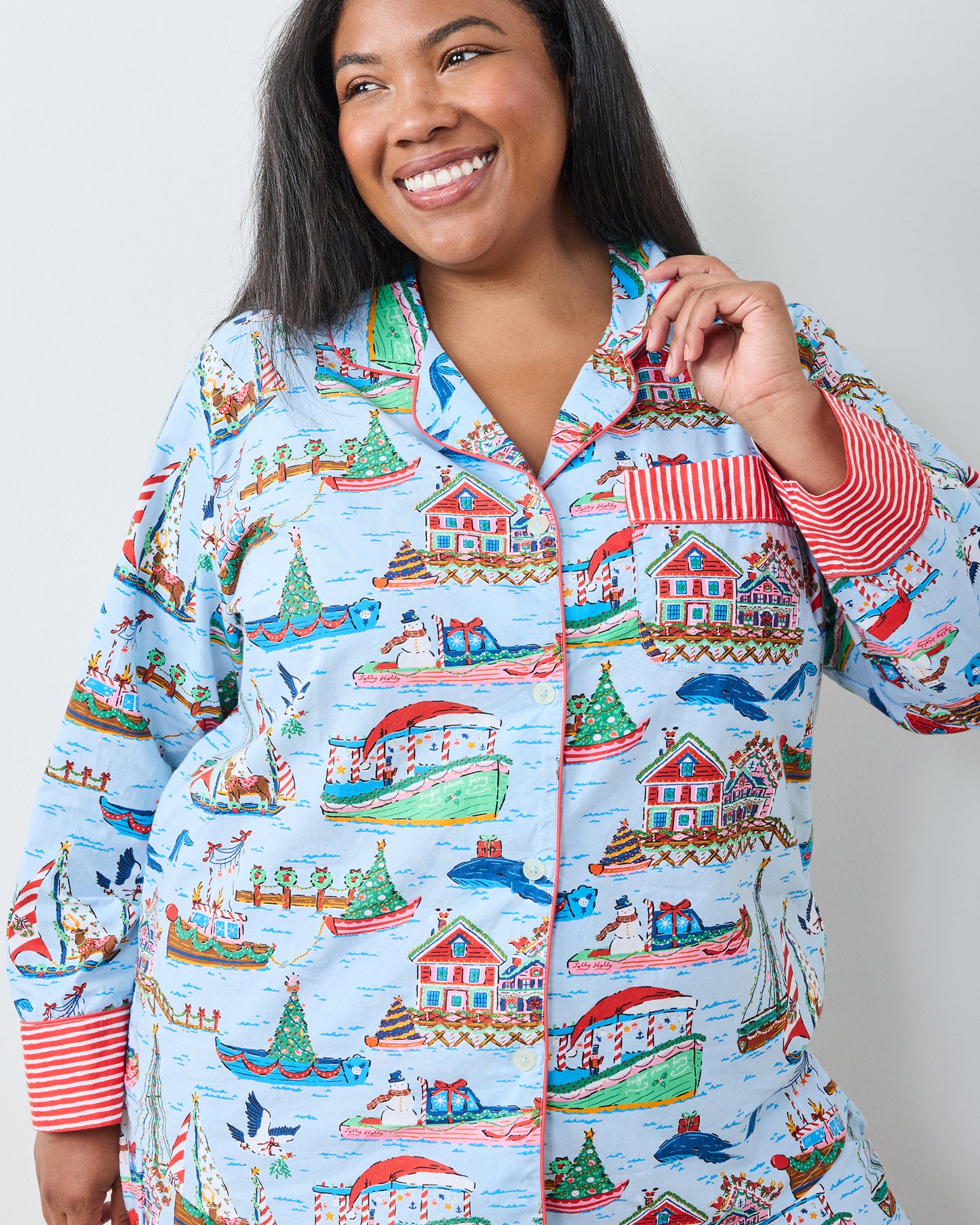 Sugar Plum Ferry - Tall Long PJ Set - Blue Sailboat - Printfresh