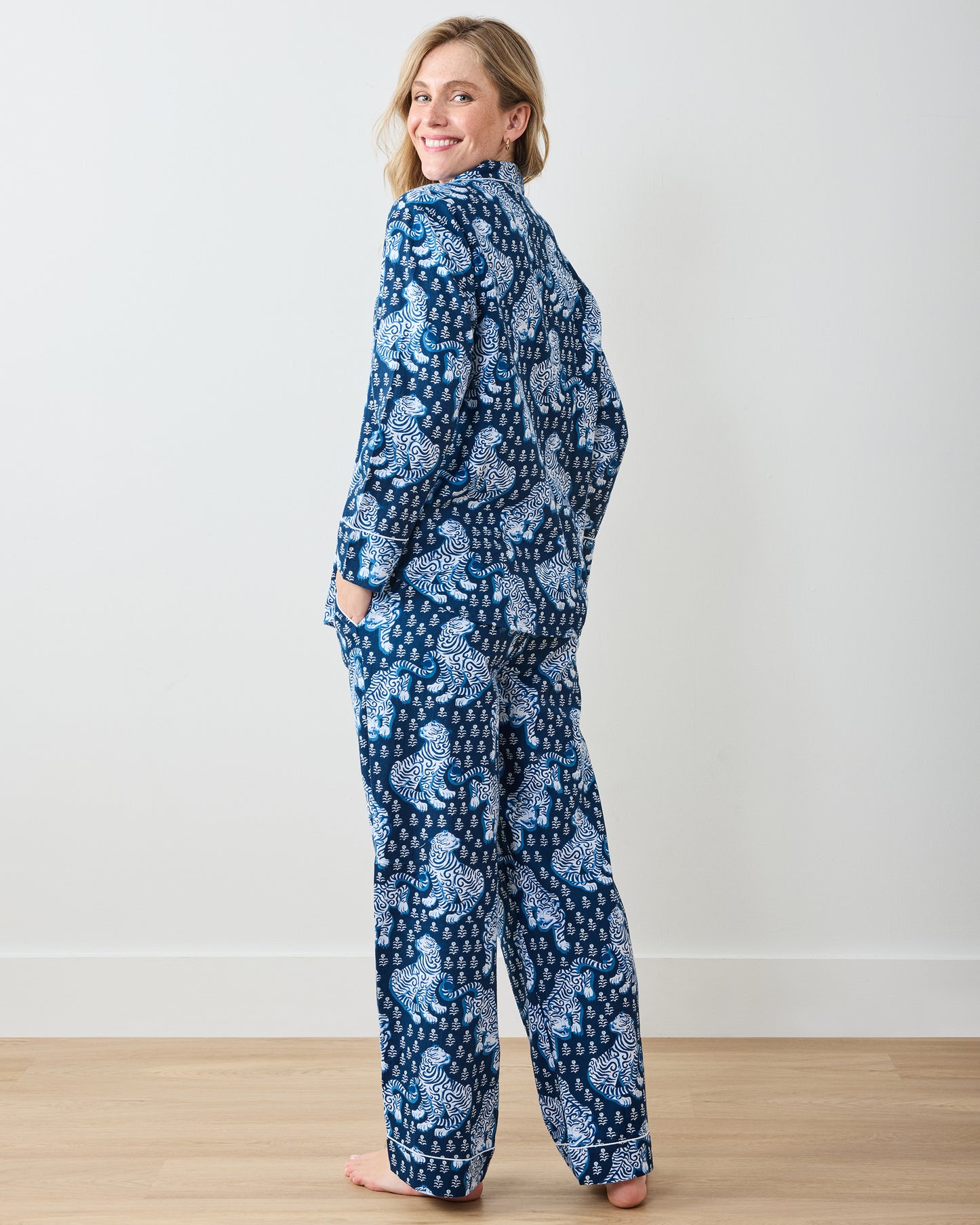 Tiger Queen - Lightweight Flannel Long PJ Set - Indigo - Printfresh