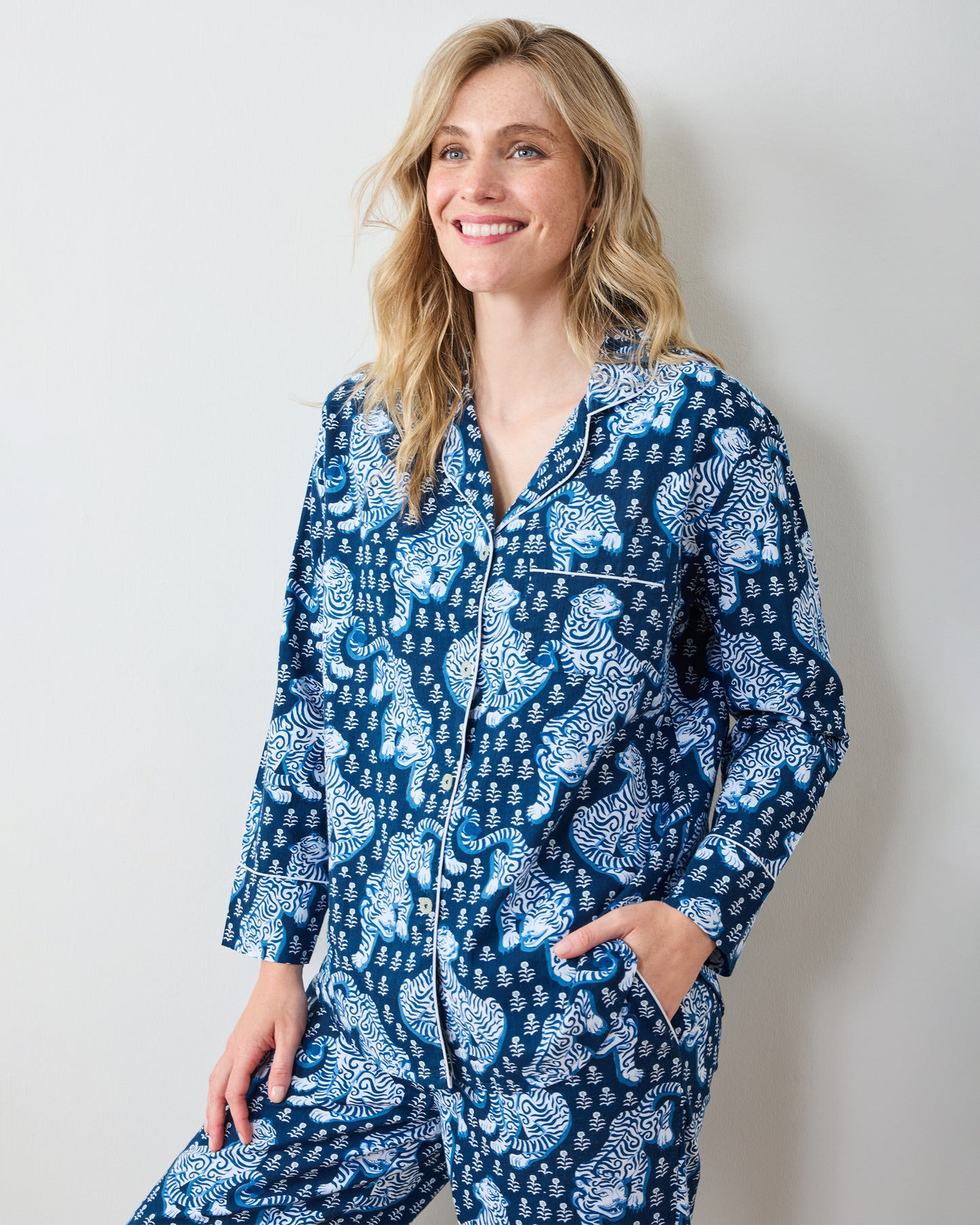 Tiger Queen - Lightweight Flannel Long PJ Set - Indigo - Printfresh