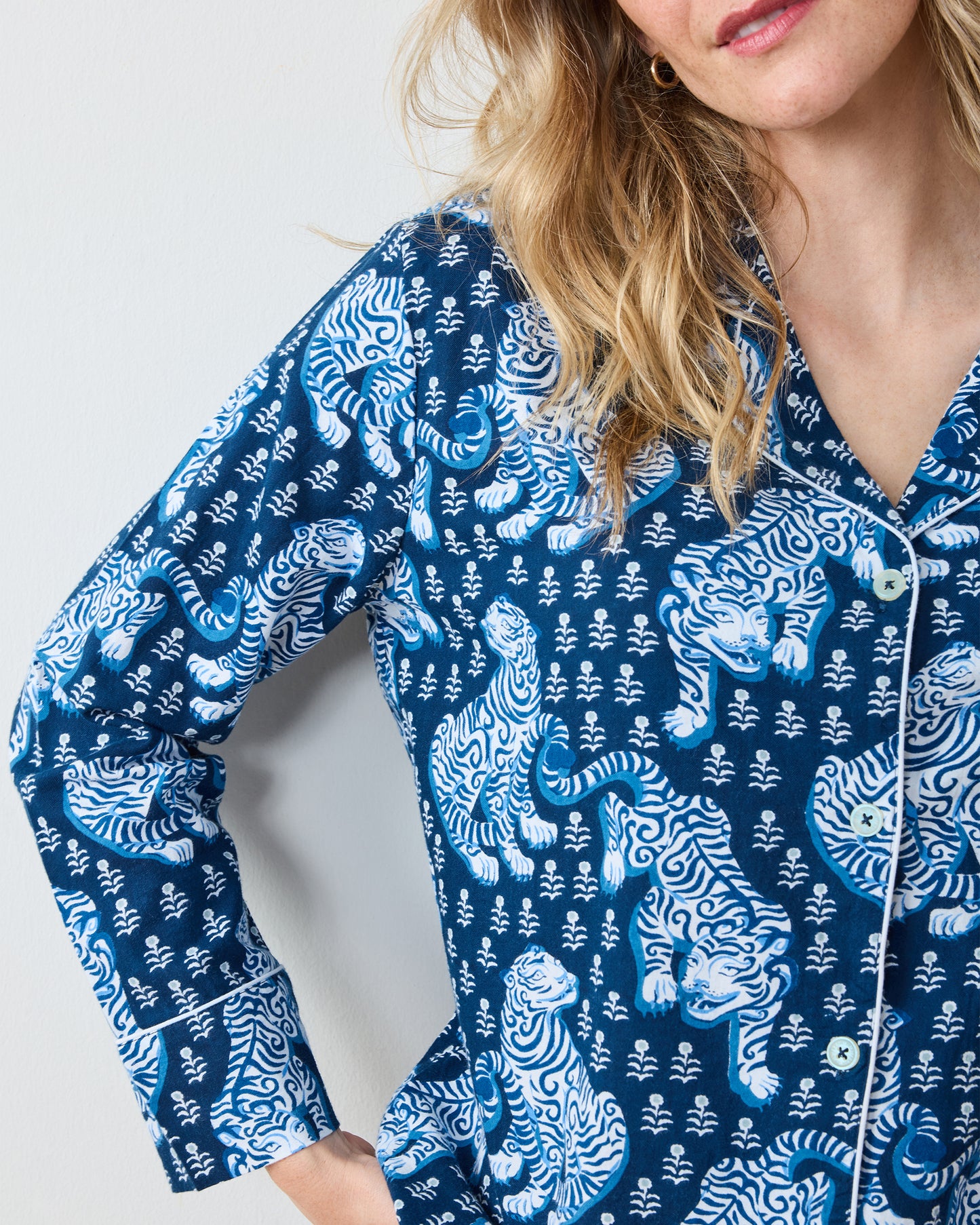 Tiger Queen - Lightweight Flannel Long PJ Set - Indigo - Printfresh