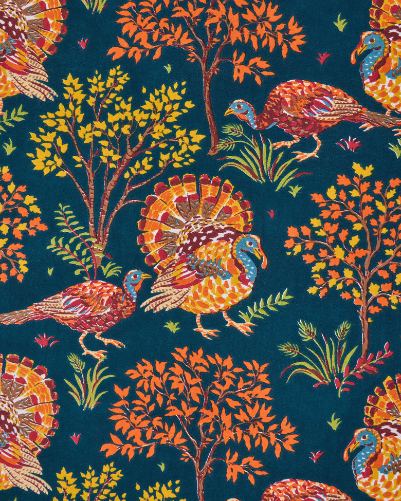 Turkey Trot - Lightweight Flannel Men's Long PJ Set - Midnight Navy - Printfresh