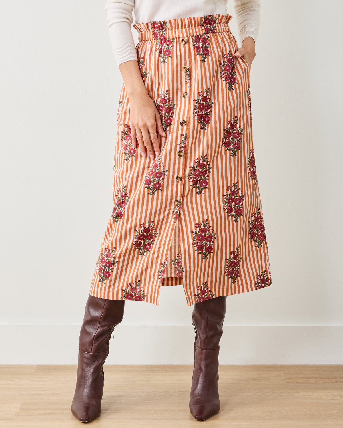 Wildflower Stripes - Emilia Skirt - Ivory Wine - Printfresh