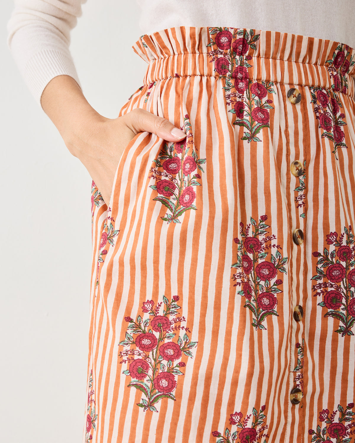 Wildflower Stripes - Emilia Skirt - Ivory Wine - Printfresh