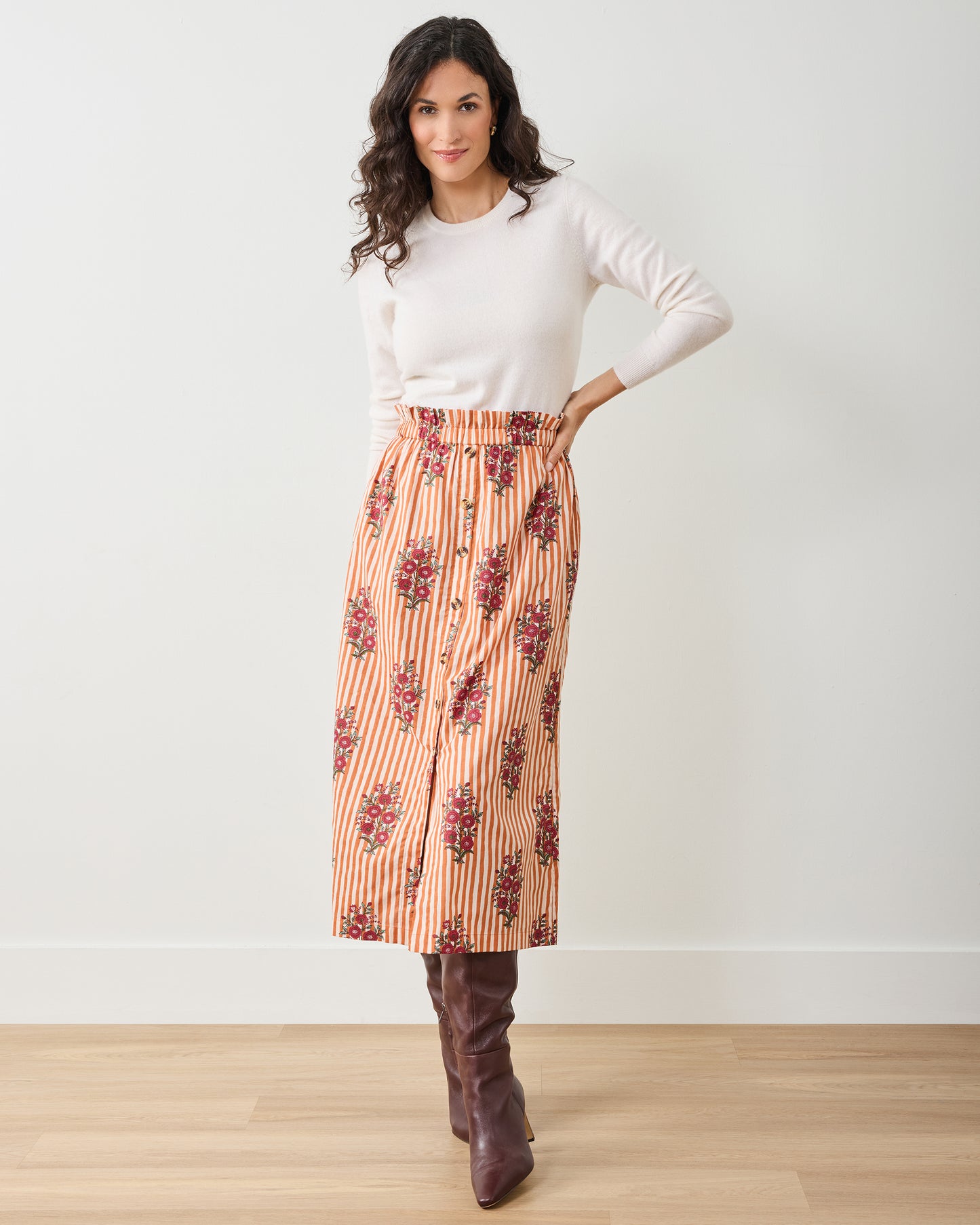 Wildflower Stripes - Emilia Skirt - Ivory Wine - Printfresh
