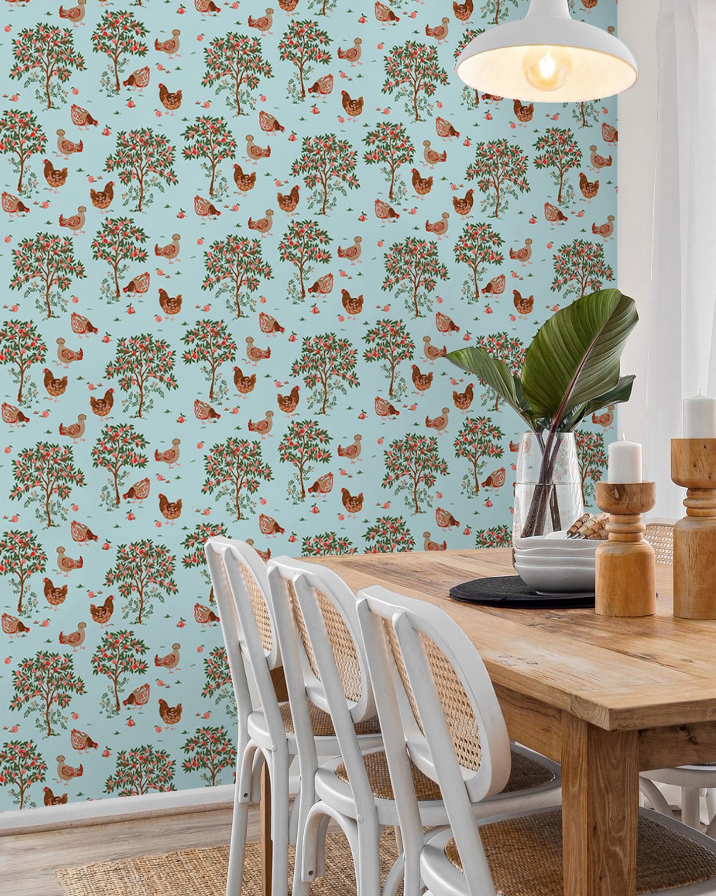 Hen House - Peel & Stick Wallpaper - Aqua - Printfresh