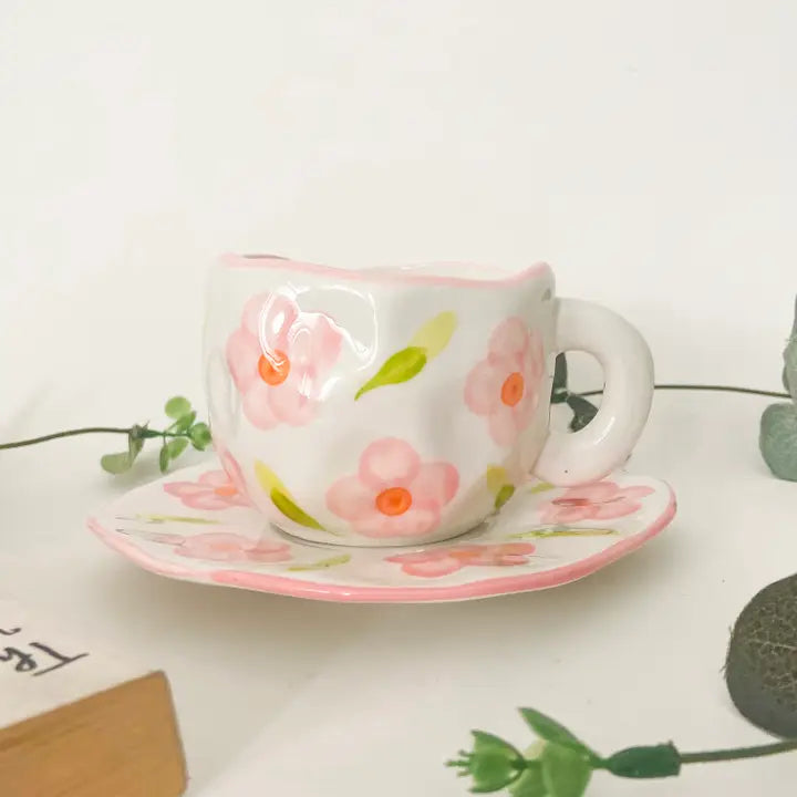 Chow's Stories - Flower Ceramic Mug and Saucer - Ivory Combo - Printfresh