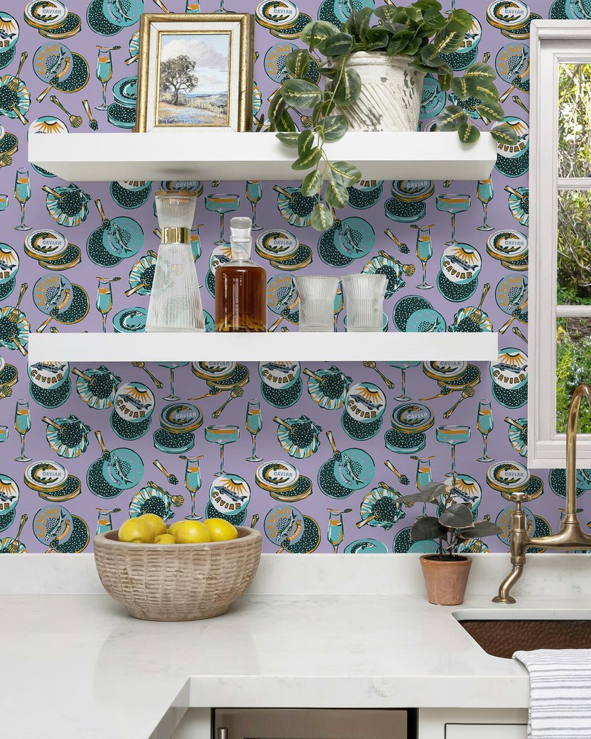 Champagne & Caviar - Peel & Stick Wallpaper - Lavender - Printfresh