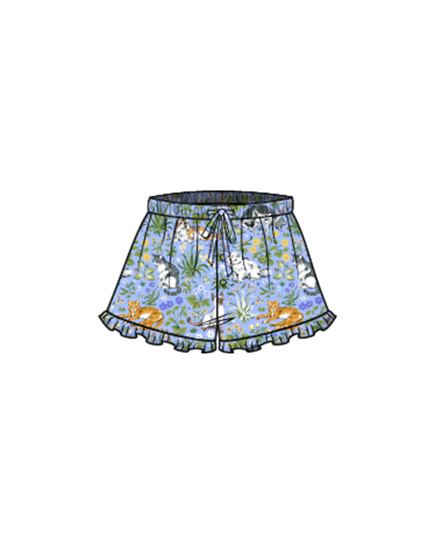 Must Love Cats - Ruffle Shorts - Cornflower
