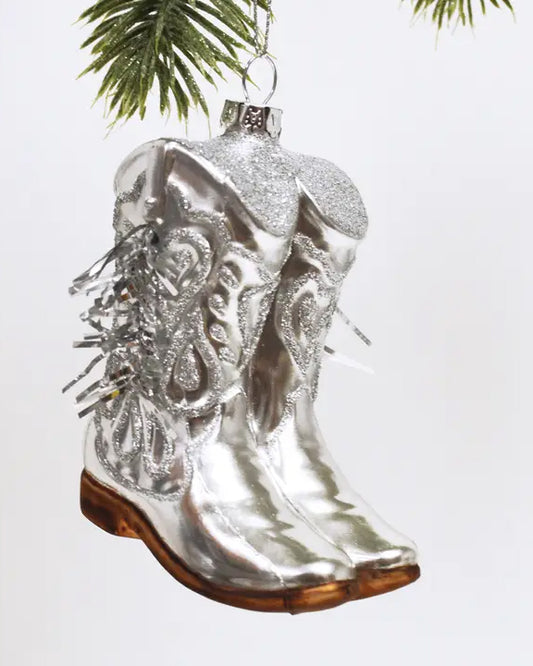 Silver - Cowboy Boot Boxed Glass Ornament - 8 Oak Lane - Printfresh