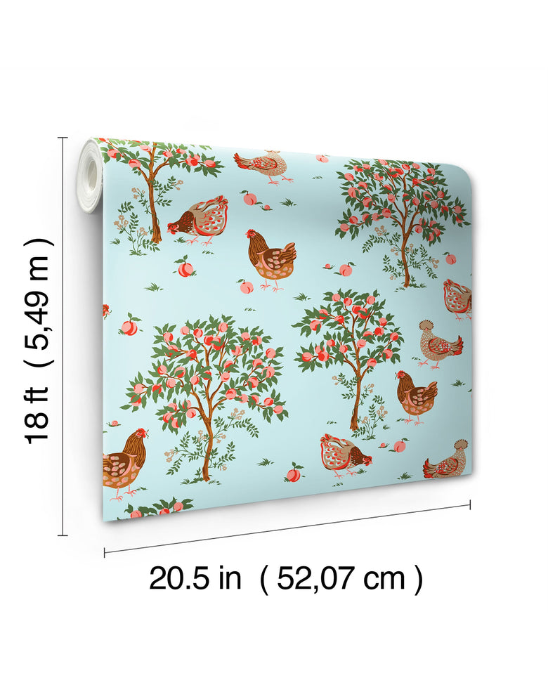 Hen House - Peel & Stick Wallpaper - Aqua - Printfresh