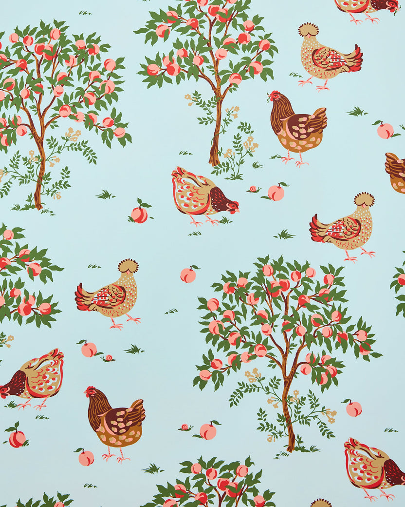Hen House - Peel & Stick Wallpaper - Aqua - Printfresh