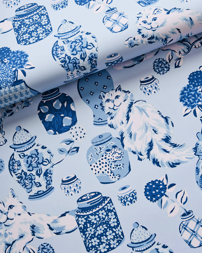 Fancy Cats - Peel & Stick Wallpaper - Blue - Printfresh