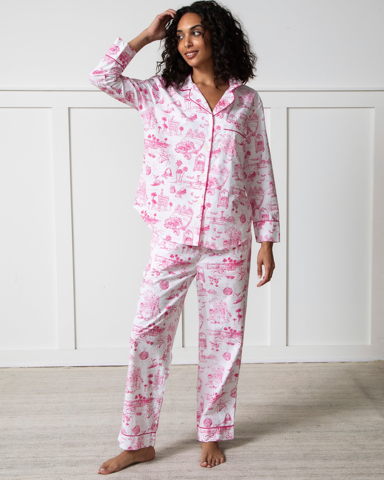 PF x Sean Taylor Girls' Trip Toile - Long PJ Set - Pink Cloud - Printfresh