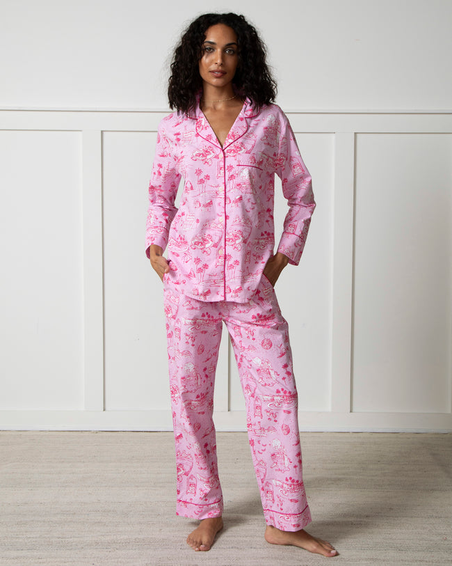 PF x Sean Taylor Girls' Trip Toile - Long PJ Set - Rose - Printfresh