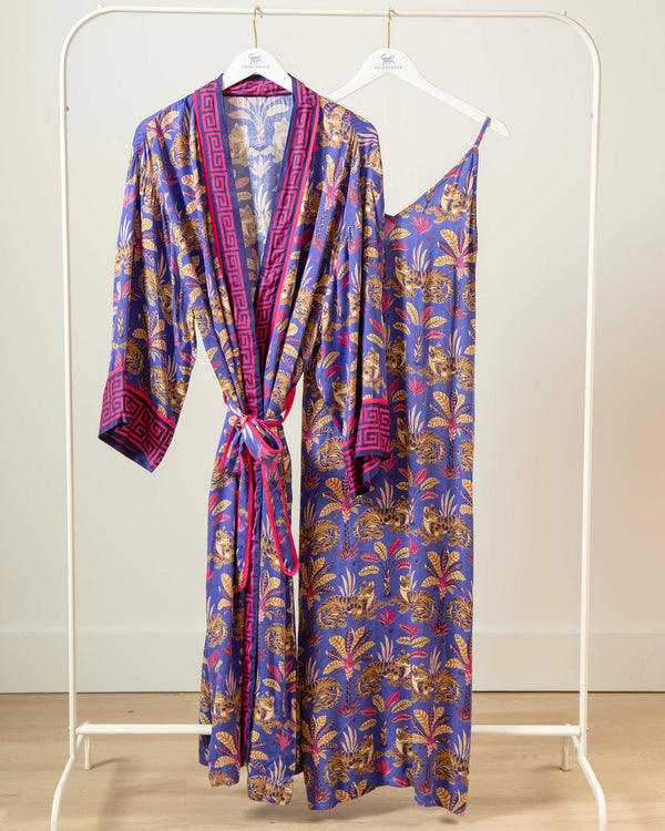 Untamed Tiger - Satin Chic to Sleep Nightie & Robe Set - Grape Soda - Printfresh