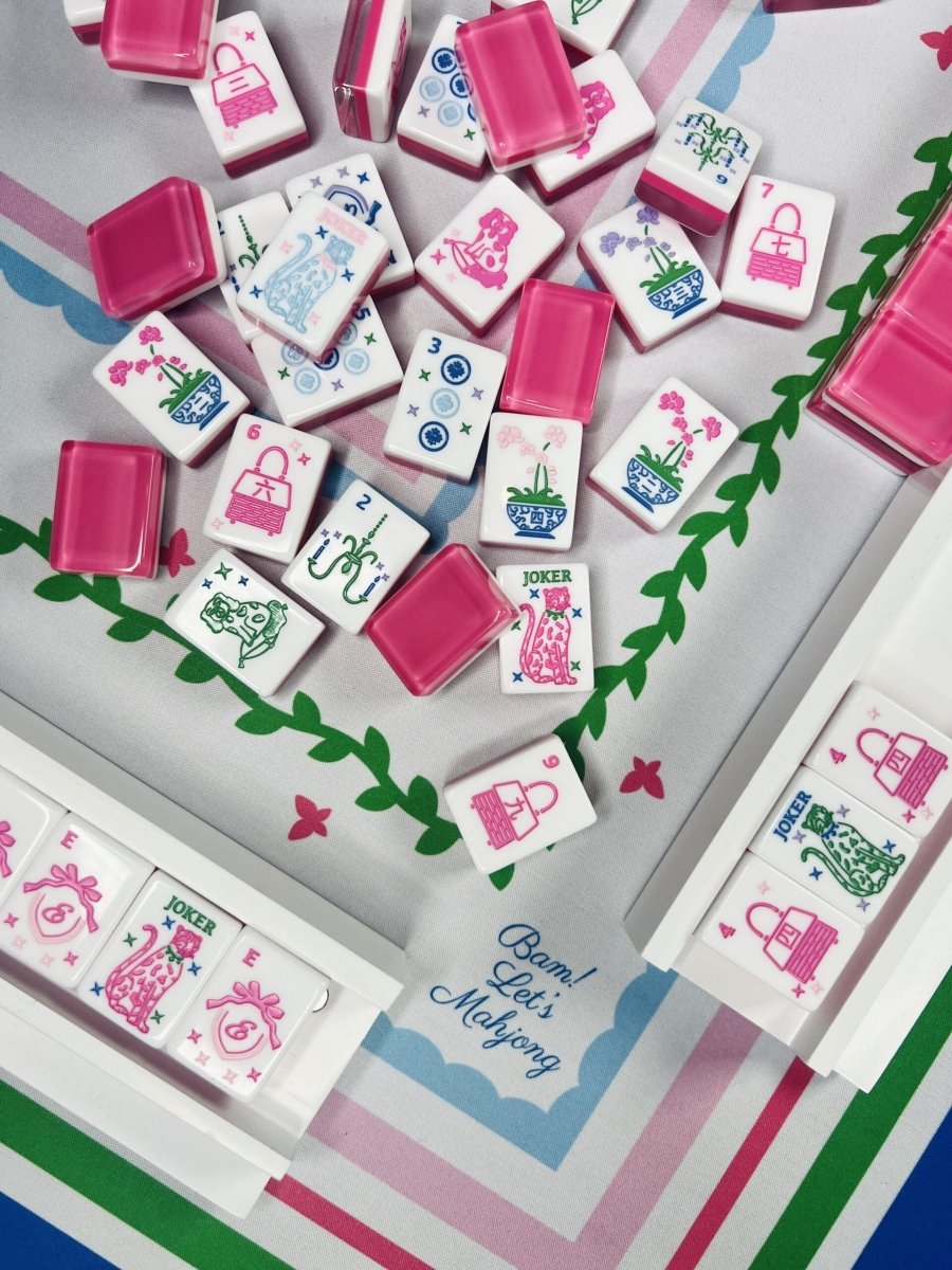 Grandmillennial Mahjong Tiles With Mat & Shufflers - Bam! Let's