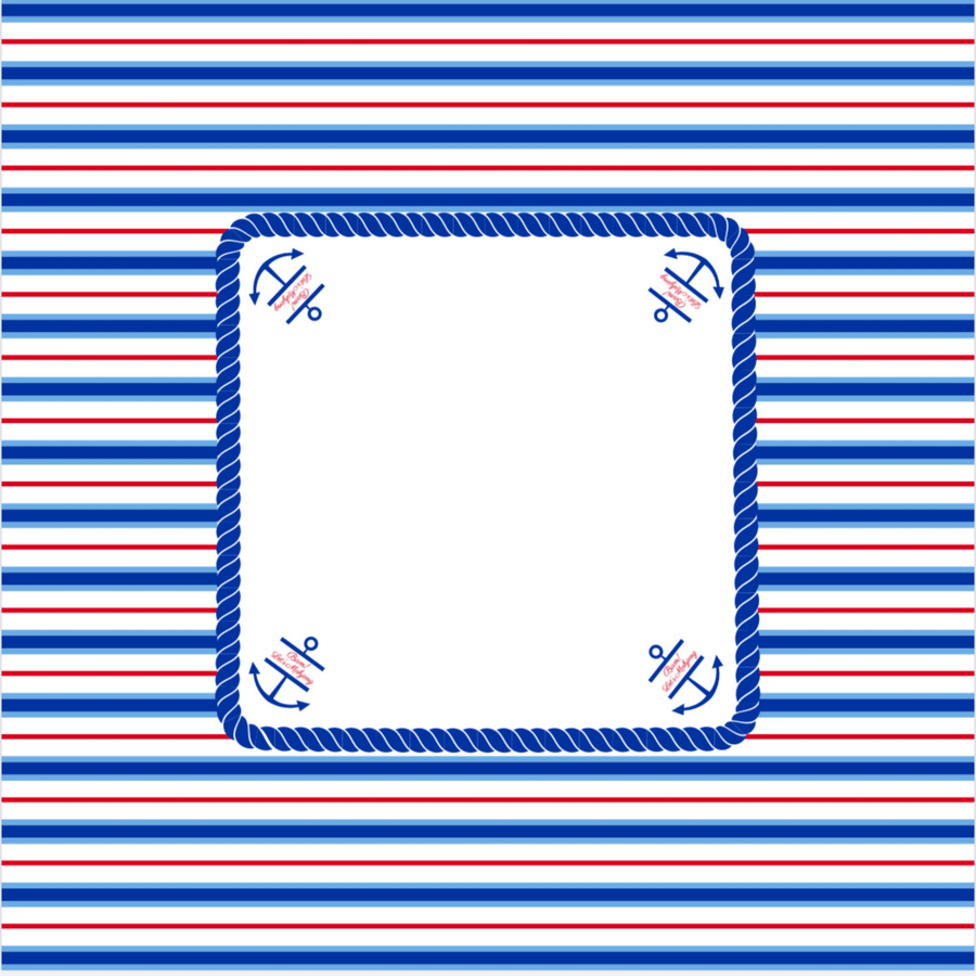 Nantucket Mahjong Mat with a white center bordered by navy rope and anchor designs, on a red, white, and blue striped background.