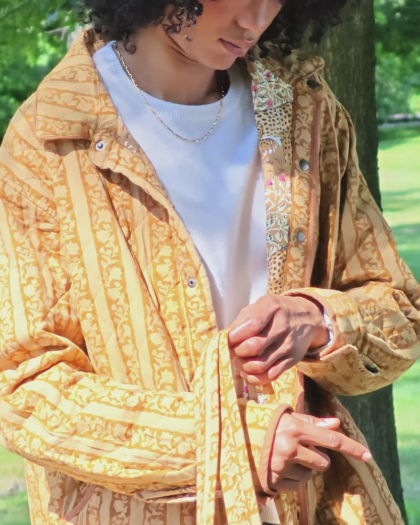 Garden Stripe - Reversible Quilted Jacket - Mustard Seed