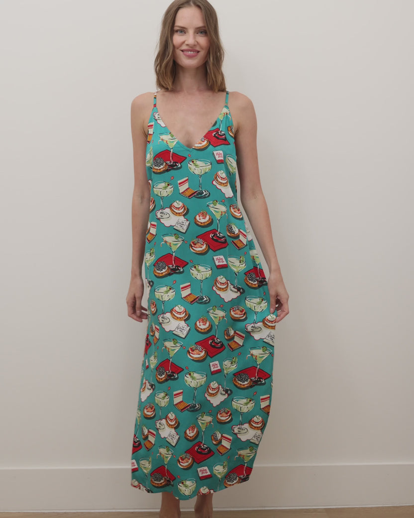 Blinis & Martinis - Eco Satin Chic to Sleep Nightie - Mid Century Blue