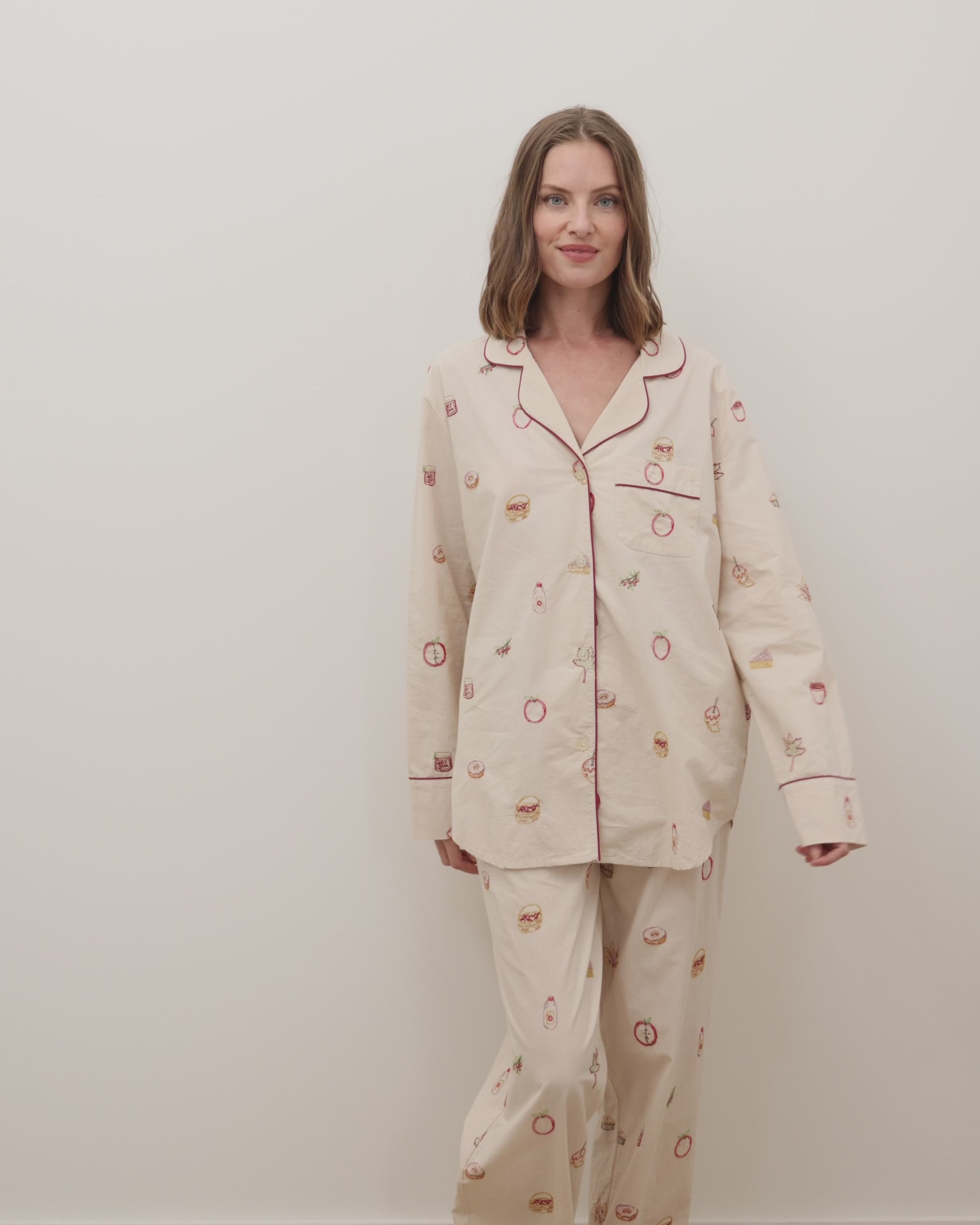 Embroidered Apple Picking - Long PJ Set - Cream – Printfresh