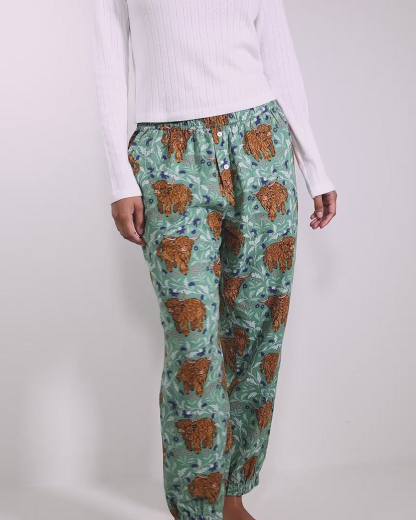 Highland Cows - Lightweight Flannel Joggers - Soft Thistle