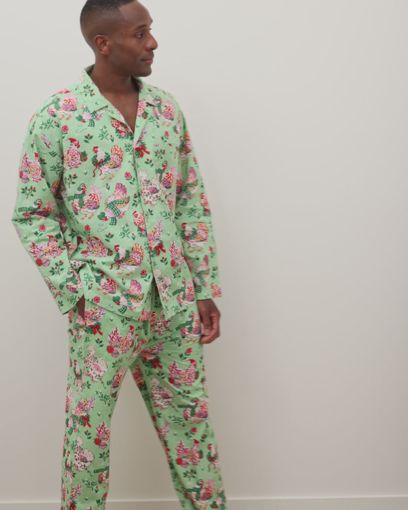 Holiday Hens - Men's Long PJ Set - Sage