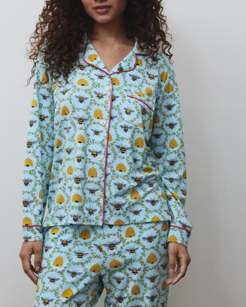 Sweet Bee - Organic Pima Modal Knit Long PJ Set - Soft Blue