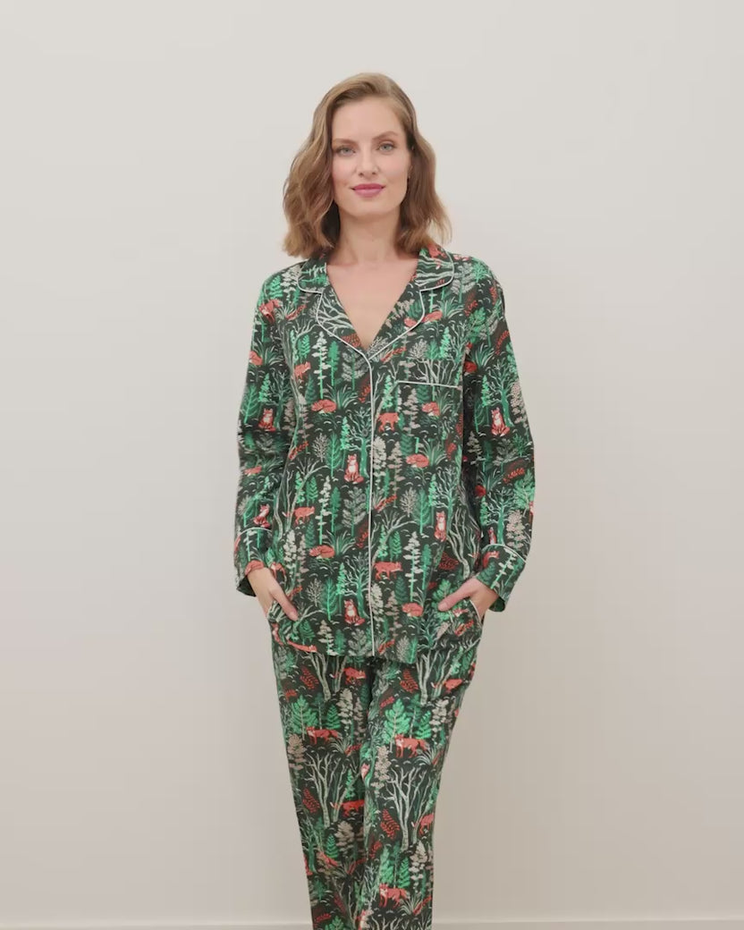 Fox & Folklore - Lightweight Flannel Long PJ Set - Juniper