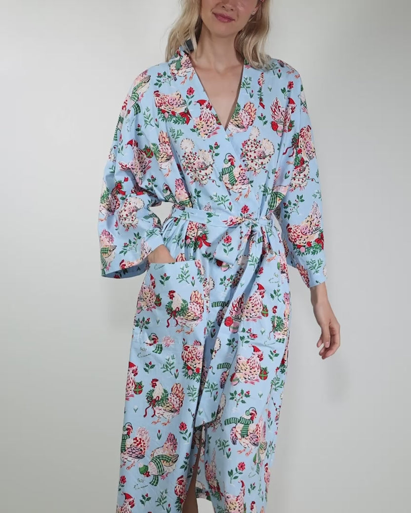 Holiday Hens - Long Robe - Pale Blue