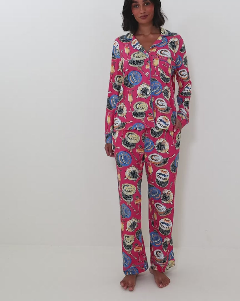 Champagne & Caviar - Organic Pima Modal Knit Long PJ Set - Hot Pink