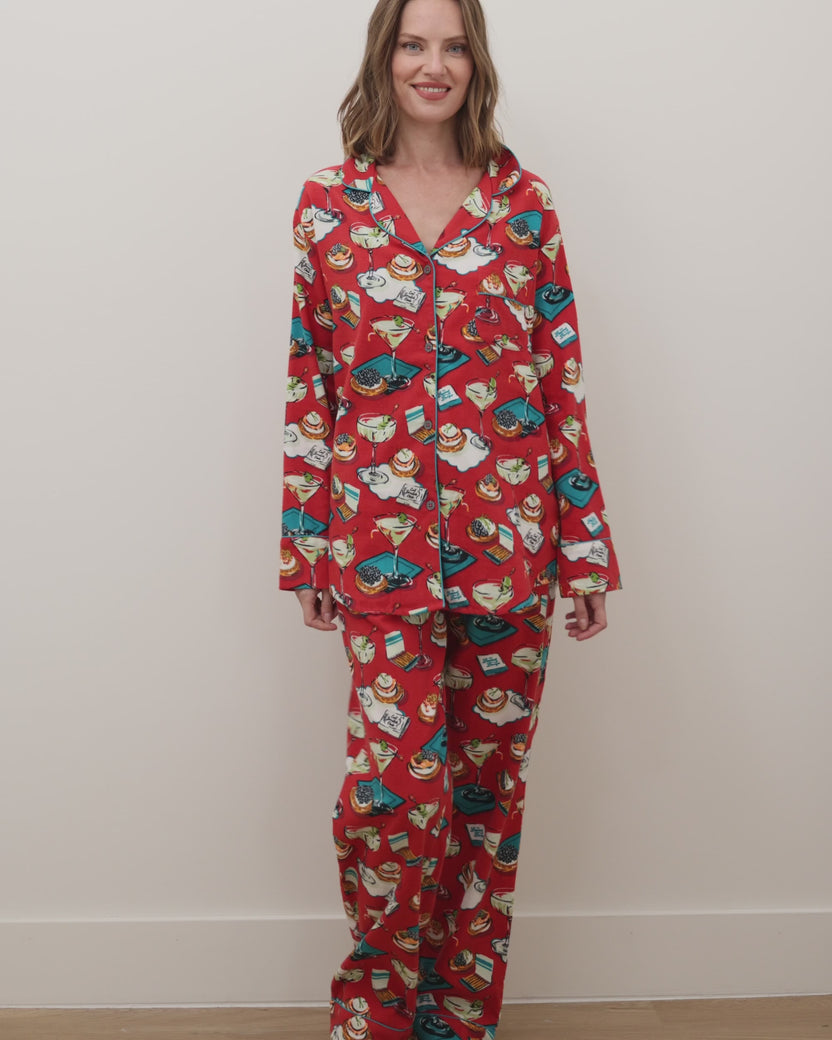 Blinis & Martinis - Midweight Flannel Long PJ Set - Matchbook Red
