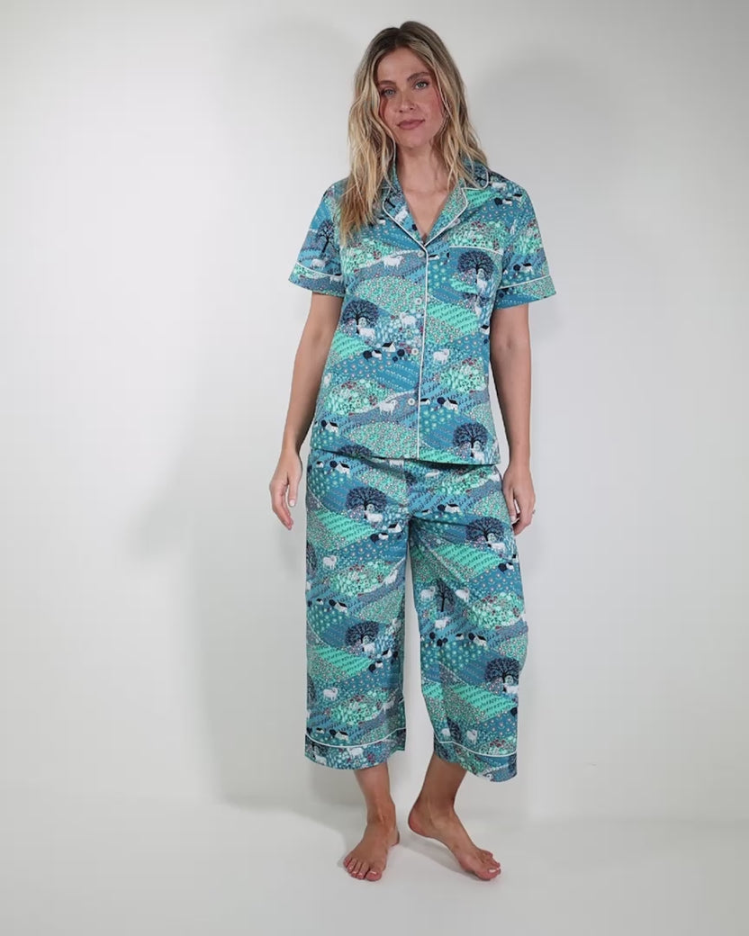 Rolling Hills - Short Sleeve & Cropped Pant Set - Blue Opal