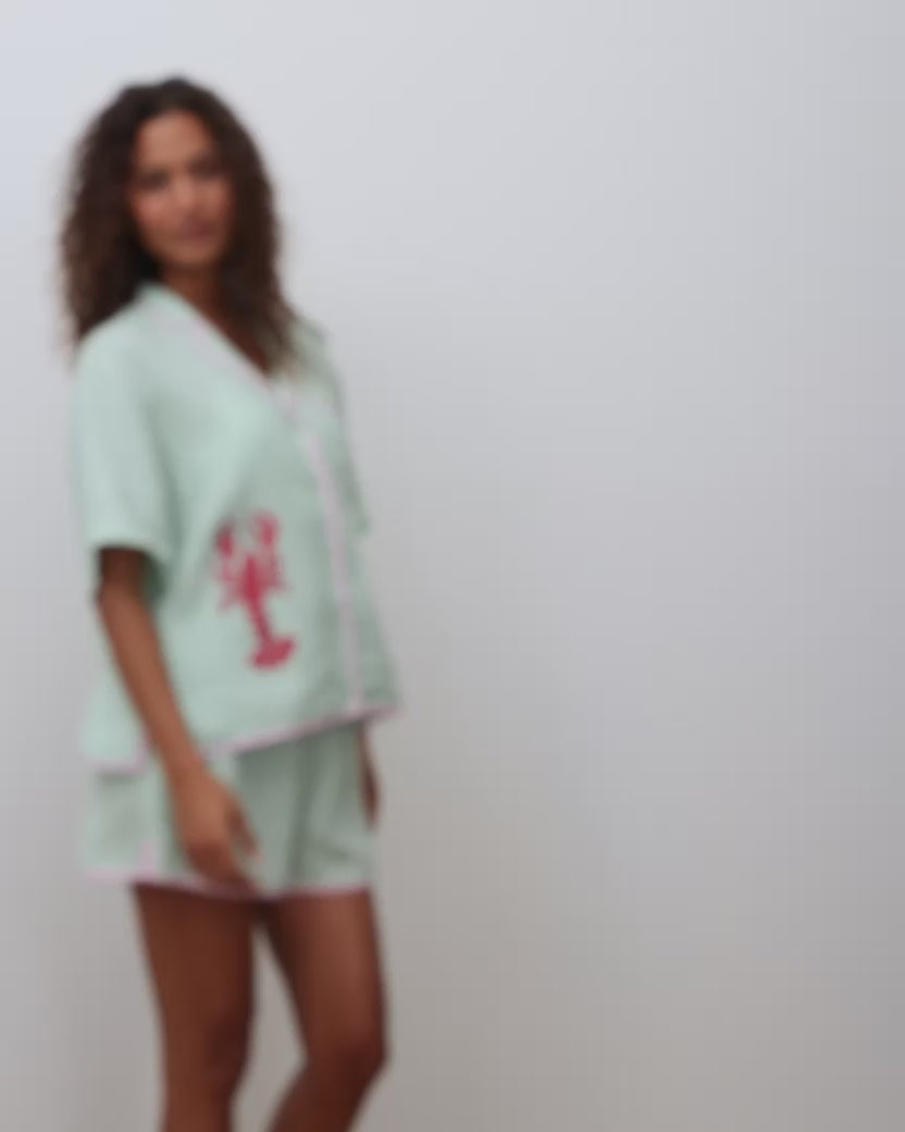 Lobster Landing Applique - Linen Resort Set - Seafoam