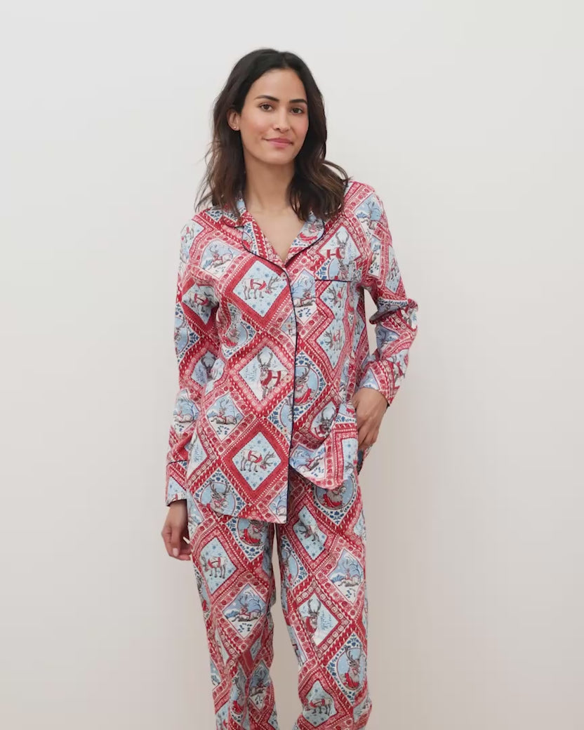 Reindeer Games - Lightweight Flannel Long PJ Set - Red Sleigh