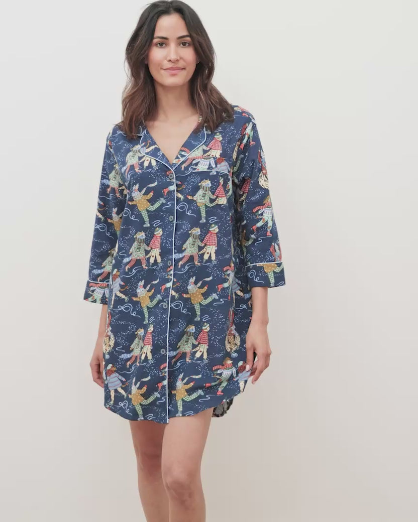 Figure Skaters - Lightweight Flannel Sleep Shirt - Frozen Pond