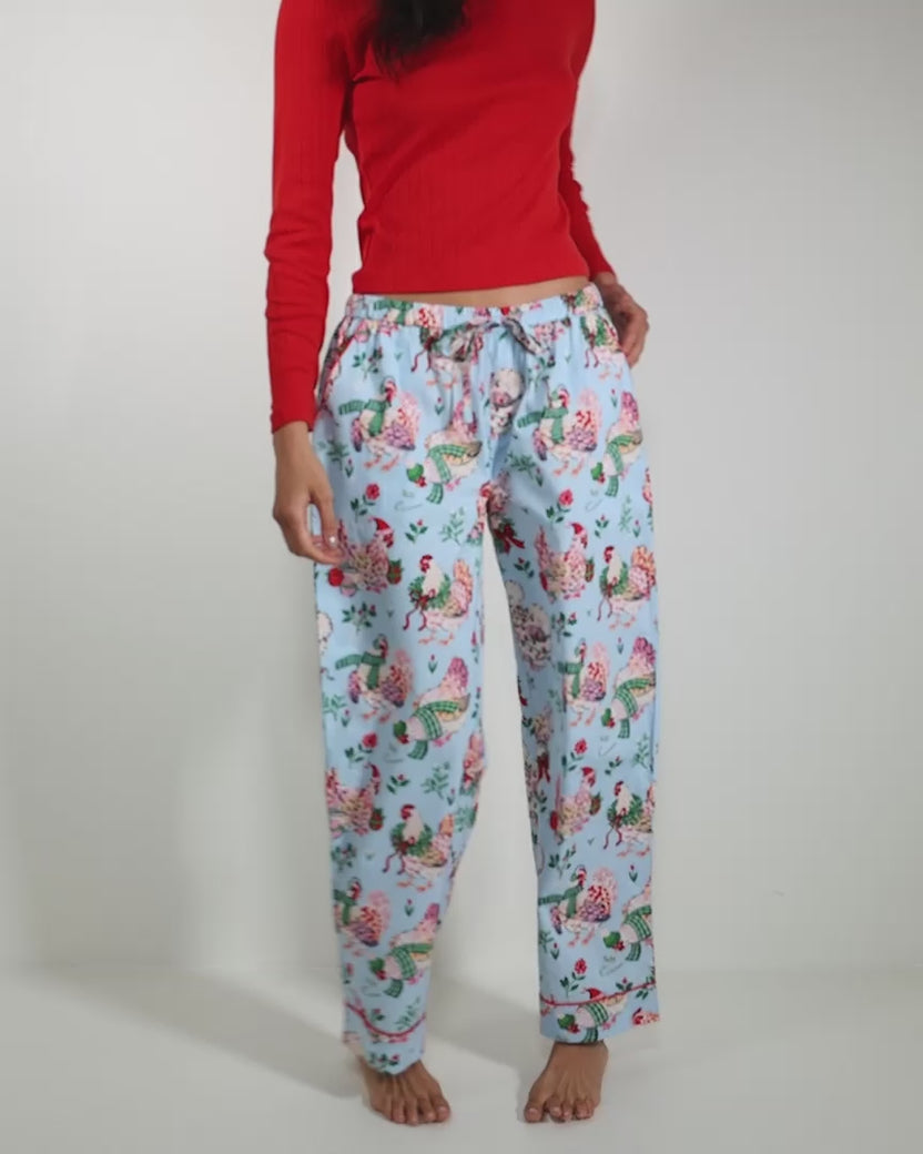 Holiday Hens - PJ Pants - Pale Blue