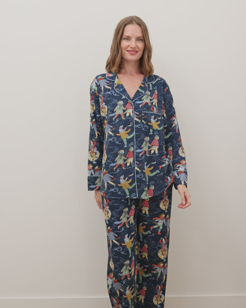 Figure Skaters - Lightweight Flannel Long PJ Set - Frozen Pond