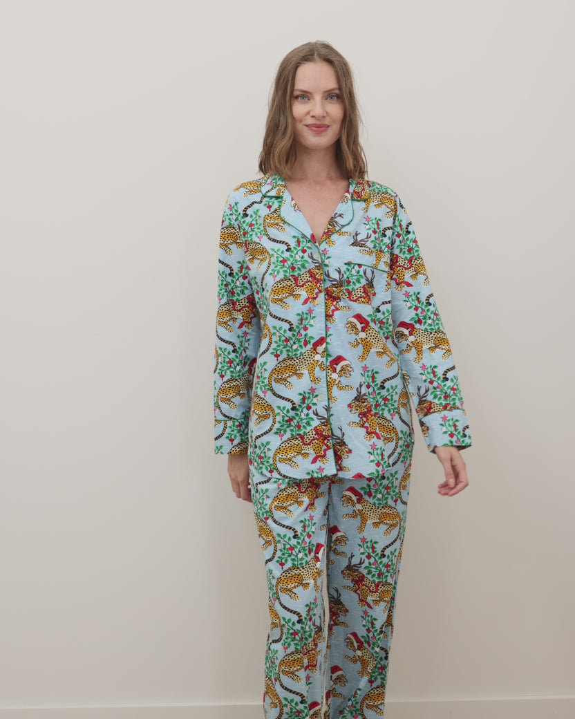 Very Merry Bagheera - Long PJ Set - Pale Blue