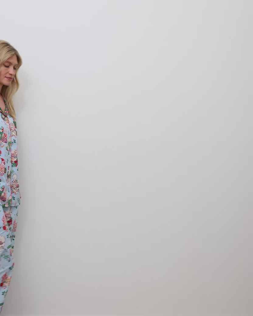 Holiday Hens - Petite Long PJ Set - Pale Blue