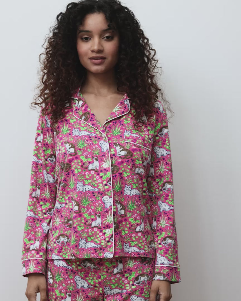 Must Love Cats - Organic Pima Modal Knit Long PJ Set - Pink Camellia
