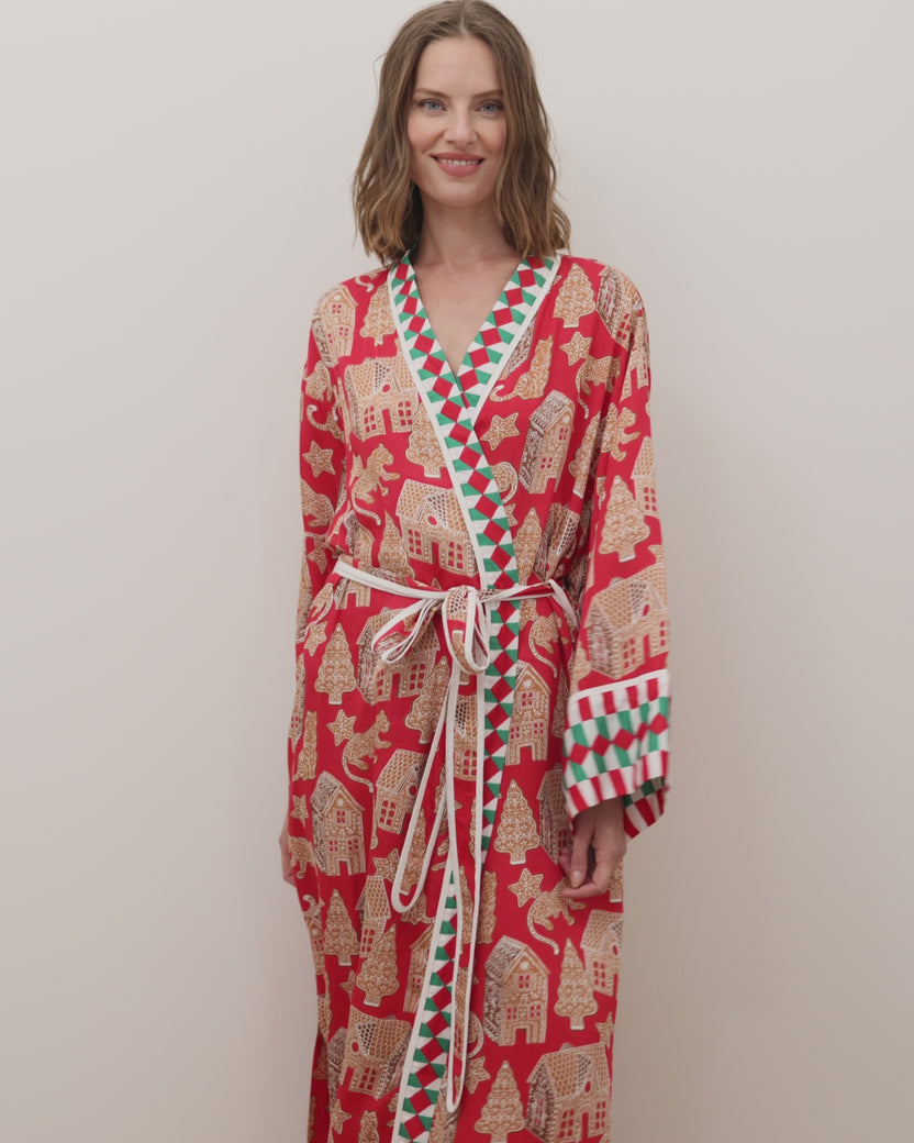 Gingerbread Party - Eco Satin Robe - Ruby